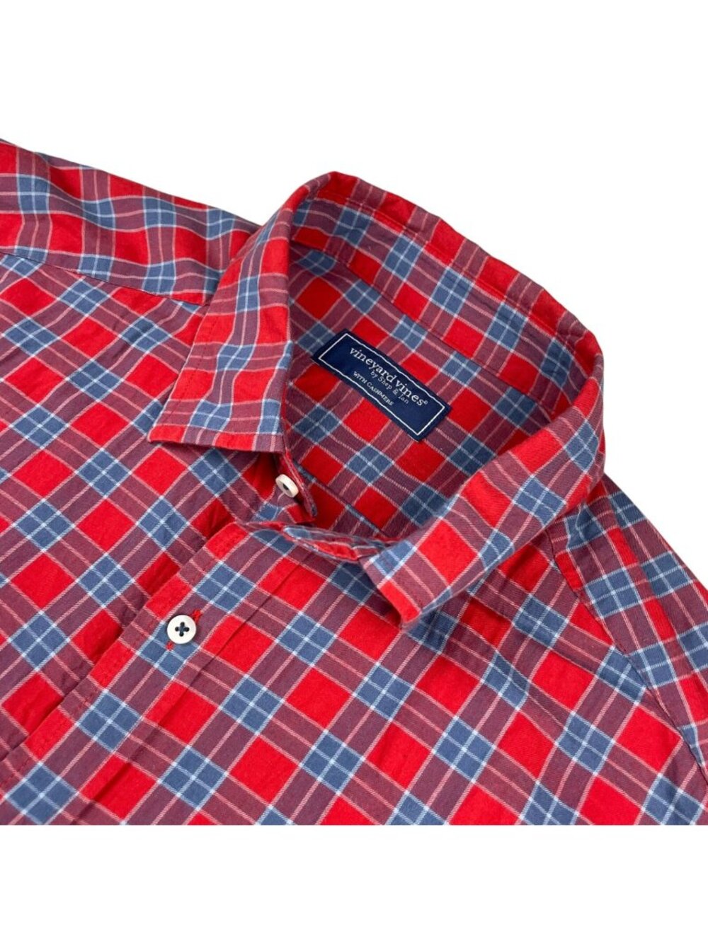 Vineyard Vines Men's Cotton/Cashmere L/S Button Shirt Red/Blue Plaid • Large